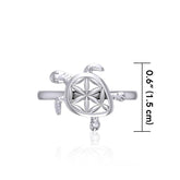 Swimming Turtle with Flower of Life Shell Silver Ring TRI1895 - Ring